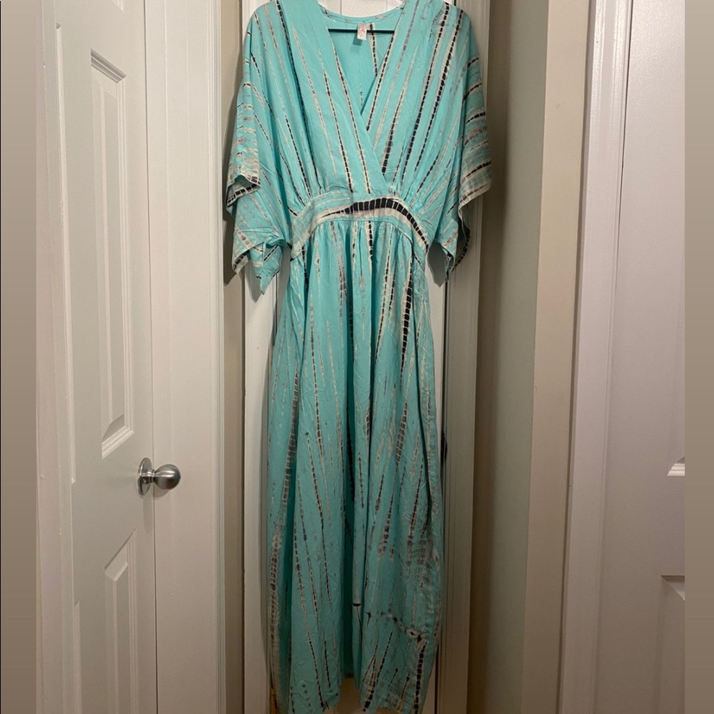Boho Caftan Kamino Yukata Teal Turquoise Tie Die
